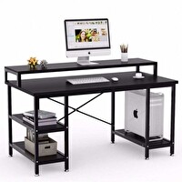 Zizuva 140x95x60 CM Metal Raflı Siyah Çalışma Masası