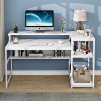 Zizuva Tasarım 160x92x60 CM Monitör Raflı ve Kitaplıklı Beyaz Çalışma Masası
