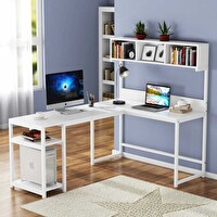 Zizuva Tasarım 175x140x55 CM L Model Raflı ve Kitaplıklı Çalışma Masası