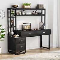 Zizuva Tasarım 140x150x60 CM Kitaplıklı Siyah Çalışma Masası