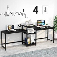 Zizuva Tasarım 250x75x60 CM İki Bölmeli Siyah Çalışma Masası