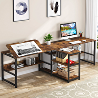 Zizuva Tasarım 240x75x60 CM 2 Kişilik Ceviz Çizim ve Bilgisayar Masası
