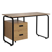 Adore Mobilya Retro 2 Çekmeceli Metal Ayaklı Çalışma Masası-Ceviz/Siyah 120x76x60 CM