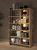 Wood'n Love Atlantis Led Işıklı Kumandalı Özel Tasarım Metal Ayaklı Kitaplık - Atlantik Çam