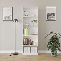 Adore Mobilya Modern 5 Raflı Kitaplık - Beyaz 64x182x26 CM