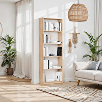 Adore Mobilya Modern 5 Raflı Kitaplık - Florida Meşe 64x182x26 CM
