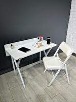 Hey Modüler Mobilya Buse Çalışma Masası Ofis Bilgisayar Masası - Katlanır Sandalyeli 103 CM Metal Beyaz Ayak