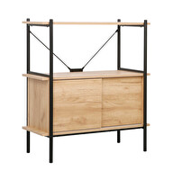 Adore Mobilya Retro 2 Raflı Sürgü Kapaklı Metal Kitaplık - Ceviz-Siyah 80x92x40 CM