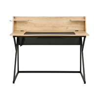 Adore Mobilya T-Cross Metal Ayaklı Raflı Çalışma Masası Ceviz-Siyah 115.5x106x55 CM