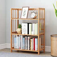 Valkyrie 3 Katlı 60X23X72 CM Doğal Ahşap Görünümlü Çok Amaçlı Bambu Kitaplık