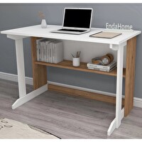 Reyo Enda Home Pillar Kütüphaneli Geniş Çalışma Masası 100x56 CM Atlantik Çam - Beyaz