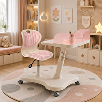 ErgoKids Bonny Mobil Çocuk Çalışma Masası ve Sandalye Seti Pembe