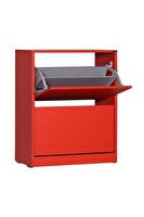 Adore Mobilya Flat Duo 2 Katlı Geniş Ayakkabılık-Kırmızı 73x84x26 CM (GxYxD)