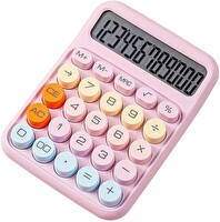 Valkyrie Renkli Çok Şirin 12 Hane Mekanik Hesap Makinesi Büyük Ekranlı 4 Fonksiyonlu Ev Ofis Okul Pembe