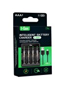 I-Gen Batteries G411 Pro Series 4x USB Pil Şarj Cihazı 4 Adet 1100 AAA Kalem Pilli Set 4 Adet 1100 AAA Şarj Aleti
