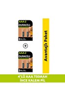 Duracell Şarj Edilebilir AAA 750 mAh 4'lü Paket İnce Kalem Pil