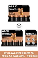 Duracell AAA Alkalin İnce Kalem Pil - AA Alkalin Kalem Pil 10'lu Paket - 2032 4'lü Düğme Pil