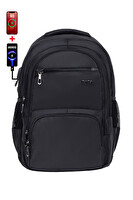 Dada Çok Bölmeli Siyah Okul Sırt Çantası Yandan Cepli Usb Soket 15.6" Laptop Bölmesi Su Geçirmez Kumaş