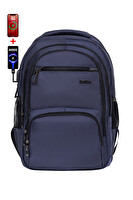 Dada Çok Bölmeli Lacivert Okul Sırt Çantası Yandan Cepli Usb Soket 15.6" Laptop Bölme Su Geçirmez Kumaş