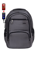 Dada Çok Bölmeli Gri Okul Sırt Çantası Yandan Cepli Usb Type-C 15.6" Laptop Bölmesi Su Geçirmez Kumaş