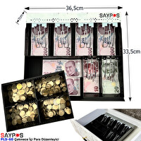 Saypos PLS-60 6 Banknot 4 Madeni Para Gözlü Gizli Evrak Hazneli Plastik Çekmece İçi Para Düzenleyici 36.5x33.5x7CM