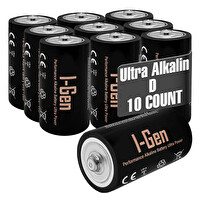 I-Gen Batteries LR20 Ultra Alkalin D Boy Pil 1.5V Büyük Boy Pil 10'lu Paket