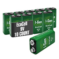 I-Gen Batteries 6F22 Ecocell 9V Pil 9 Volt Kare Pil 10'lu Paket