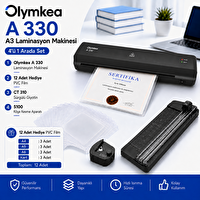 Olymkea A330s A3 Siyah Laminasyon Makinesi 4'ü 1 Arada Set ve Hediye 12 Adet PVC Film