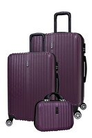 Elatae 1020 Büyük - Orta Boy ve Makyaj Mor 3'lü Valiz Seti