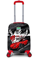 Elatae Policarbon Kırılmaz Siyah Kırmızı Anime Araba Desenli Çocuk Valizi