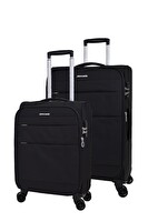 Pierre Cardin PC4200 Ultra Light Hafif Lux Kumaş Orta Boy ve Kabin Boy Siyah 2'li Valiz Seti