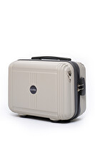 Elatae V303 Kırılmaz Premium Bej-Antrasit Kadın Makyaj Çantası Omuz Askılı Şifreli El Valizi