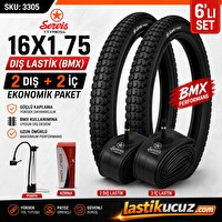 Servis 16x1.75 BMX Bisiklet Dış Lastik - İç Lastik Seti (2'şer Adet) - Pompa - 8 Sesli Korna