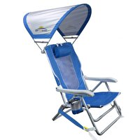 Gci Outdoor Sunshade 4 Kademeli Güneşlikli Katlanır Mavi Plaj Sandalyesi