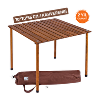 Bag The Joy 70x70x55 CM Ahşap Katlanır Rulo Kahverengi Kamp ve Piknik Masası