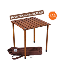 Bag The Joy 50x50x50 CM Ahşap Katlanır Rulo Kahverengi Kamp ve Piknik Masası