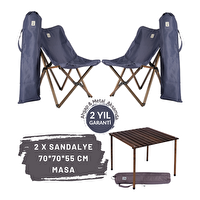 Bag The Joy Antrasit İskelet Lacivert Kılıf 70x70x55 CM Antrasit Masa Ahşap Katlanır Masa Sandalye Seti