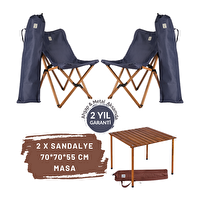 Bag The Joy Kahverengi İskelet Lacivert Kılıf 70x70x55 CM Kahverengi Masa Ahşap Katlanır Masa Sandalye Seti