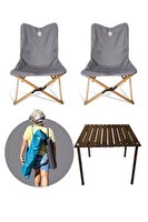 Bag The Joy Kahverengi İskelet Koyu Gri Kılıf 60x60x55 CM Kahverengi Masa Ahşap Katlanır Masa Sandalye Seti
