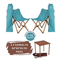 Bag The Joy Ahşap Kahverengi İskelet Turkuaz Kılıf 50x50x50 CM Kahverengi Masa Ahşap Katlanır Masa Sandalye Seti