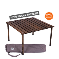 Bag The Joy 70x70x40 CM Ahşap Katlanır Rulo Antrasit Kamp ve Piknik Masası