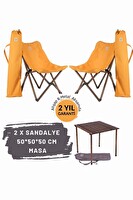 Bag The Joy Antrasit İskelet Hardal Kılıf Sandalye ve 50x50x50 CM Kahverengi Ahşap Katlanır Masa Seti