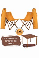 Bag The Joy Kahverengi İskelet Hardal Kılıf Sandalye ve 70x70x55 CM Kahverengi Ahşap Katlanır Masa Seti