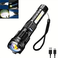 Valkyrie Şarjlı 7 Modlu Ultra Güçlü LED Çakarlı Çok Fonksiyonlu Zoom 1500 mAh El Feneri