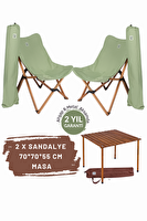Bag The Joy Kahverengi İskelet Su Yeşili Kılıf ve 70x70x55 CM Kahverengi Masa Ahşap Katlanır Masa Sandalye Seti