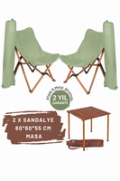 Bag The Joy Kahverengi İskelet Su Yeşili Kılıf ve 60x60x55 CM Kahverengi Masa Ahşap Katlanır Masa Sandalye Seti