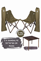 Bag The Joy Antrasit İskelet Haki Kılıf ve 70x70x55 CM Antrasit Masa Ahşap Katlanır Masa Sandalye Seti