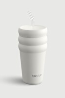 Stevig 3 Bubble Two-Cap Straw Tumbler 600 ML White Stone ST-249 Çelik Termos