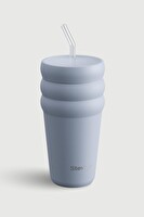 Stevig ST-246 3 Bubble Two-Cap Straw Tumbler 600 ML Zen Blue Çelik Termos