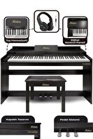 Midex PLX-140 PRO-BK Bluetoothlu Tuş Hassasiyetli 88 Tuşlu Kapaklı Siyah Dijital Piyano (Kulaklık ve Tabure)